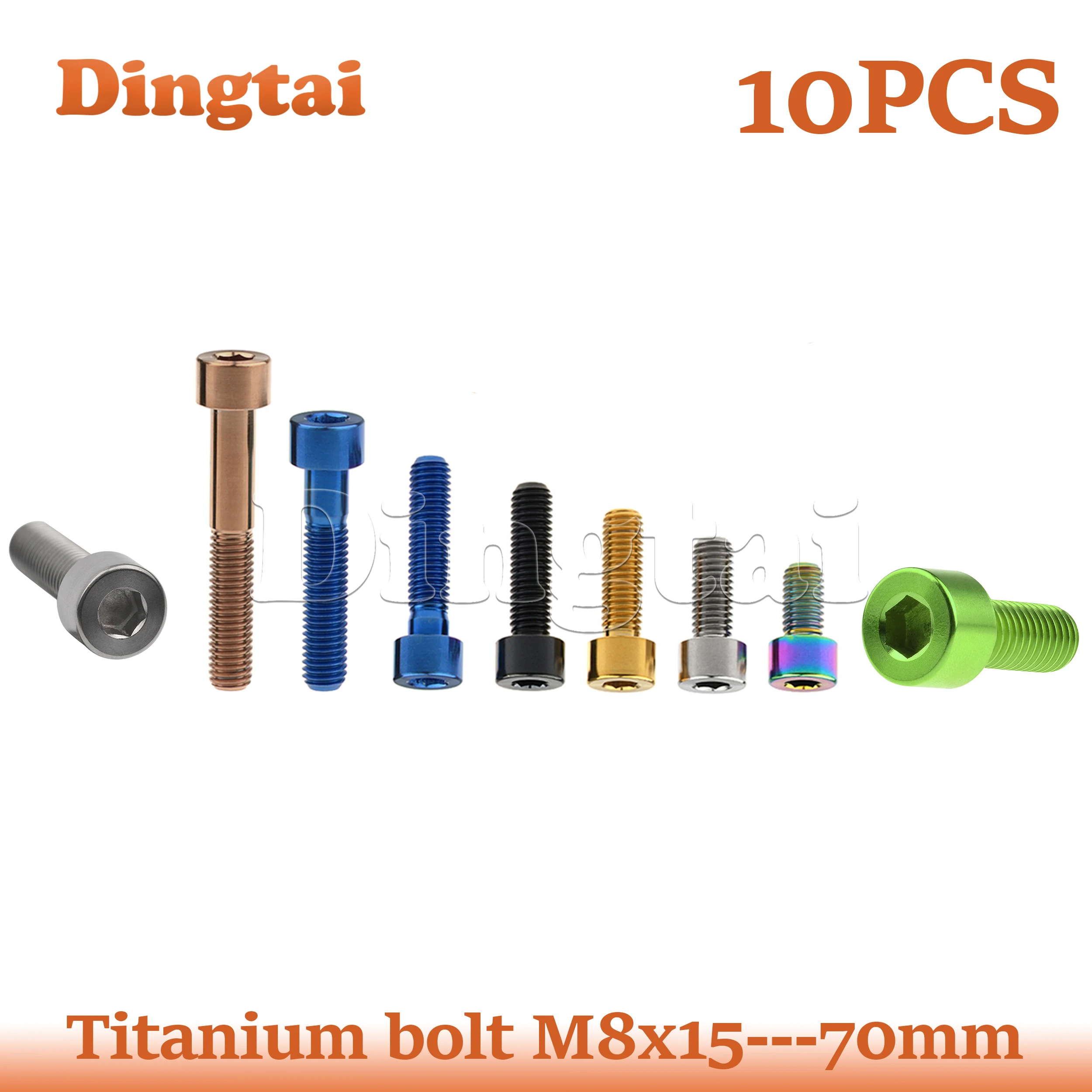 

Dingtai Titanium Bolt 10PCS M8x15/ 20/ 25/ 30 /35/ 40 /50/60 /70mm Socket Head Screw for Bicycle Motorcycle Car