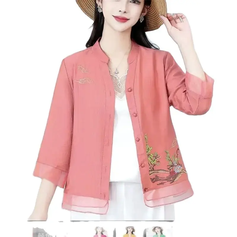 Embroidery Shirt China Cardigan Fashion Age-Reducing Blouse High-Grade Temperament Sunscreen Clothing Ladies Spring And Summer