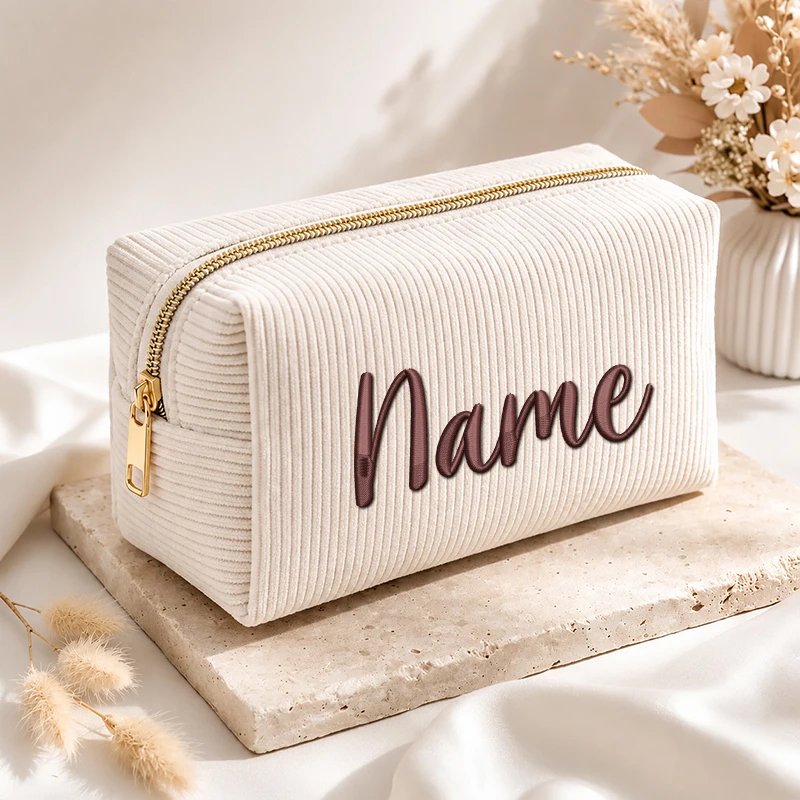 Personalized cosmetic bag with name – corduroy makeup bag – embroidered makeup bag – custom toiletry bag