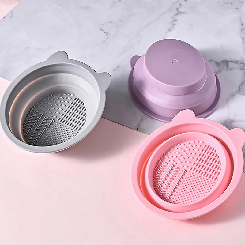 Nettoyant pour pinceaux de maquillage en silicone avec oreilles d'ours, tampon à récurer, outils de maquillage portables pour les mains