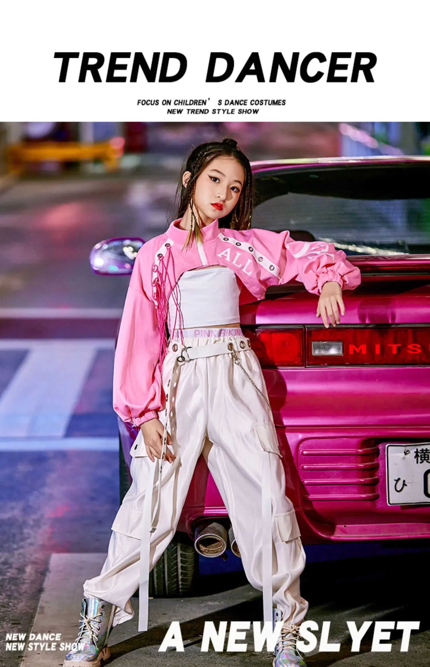 Ubrania do hip hopu dla dziewcząt, różowe stroje do tańca ulicznego, kostiumy sceniczne, ubrania do tańca jazzowego na Dzień Dziecka, odzież festiwalowa, strój Kpop yj263