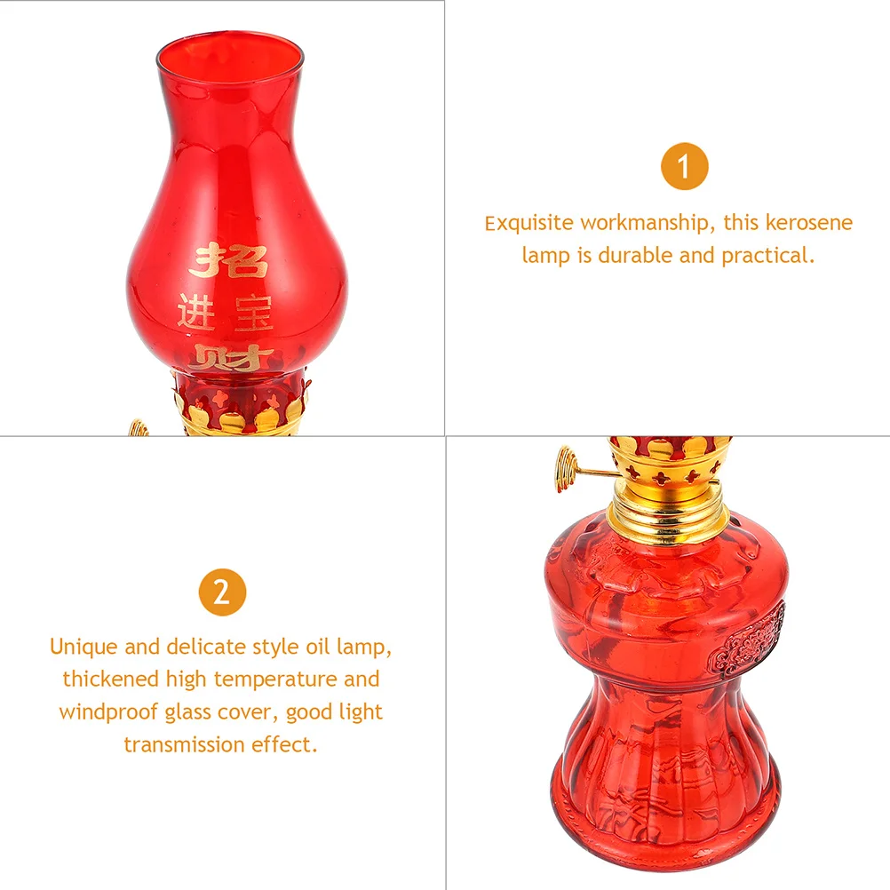 2Pcs Chinese-Style Red Glass Lamps Desktop Oil Lights Decorative Home Use Windproof Adjustable Oil Light