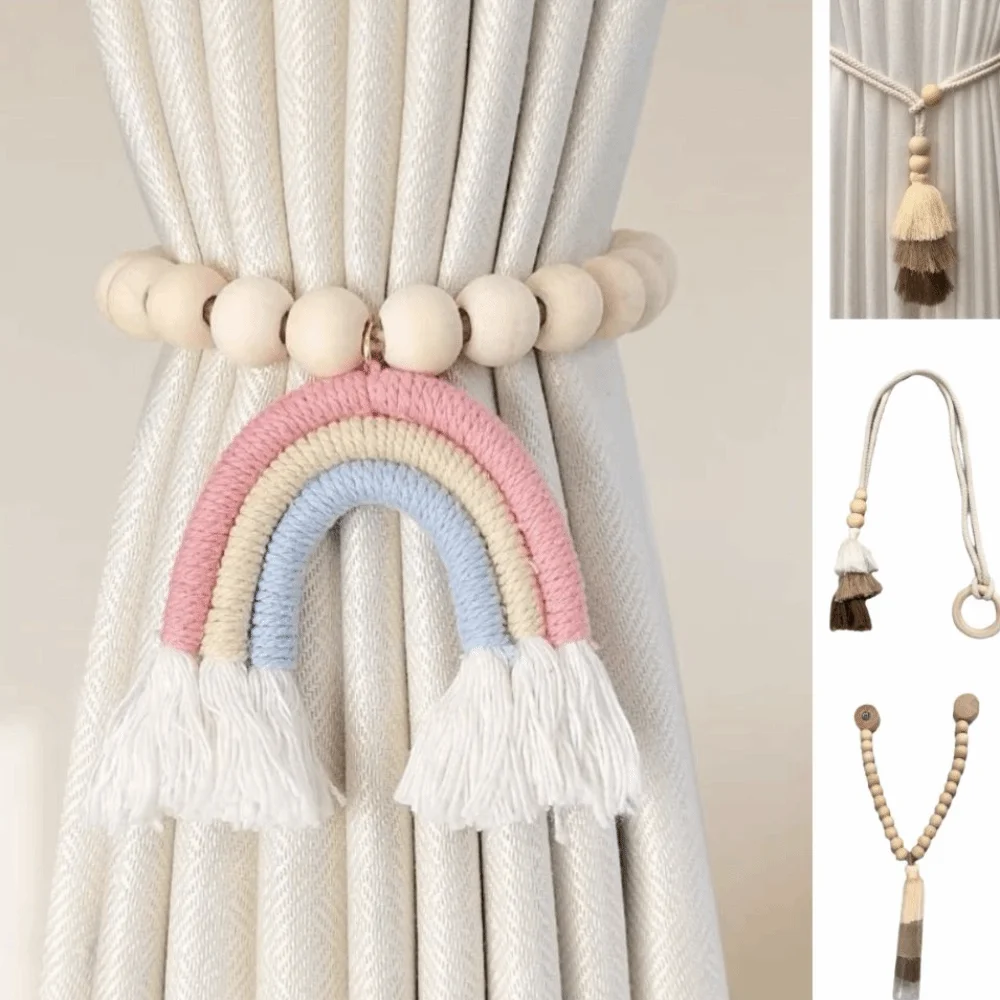 Bohemia Curtain Tieback No Punch French Tassel Curtain Tie Buckle Strap Vintage with Magnetic Buckles Curtain Binding Tape