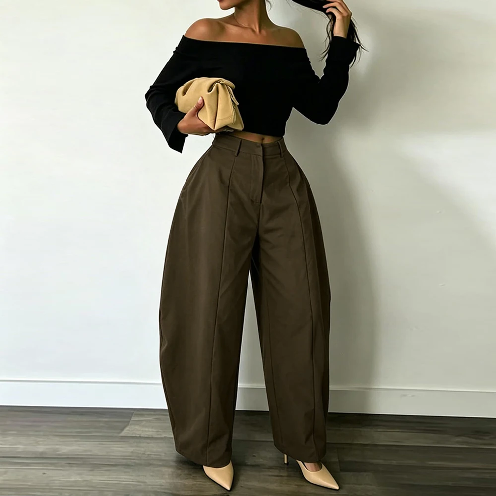 2026 Herbst Damen High-Waist Vertikale Naht Ballonhose Lose Weite Hose mit Knopf- und Reißverschluss Modische Streetwear Pendlerhose – Detail 3