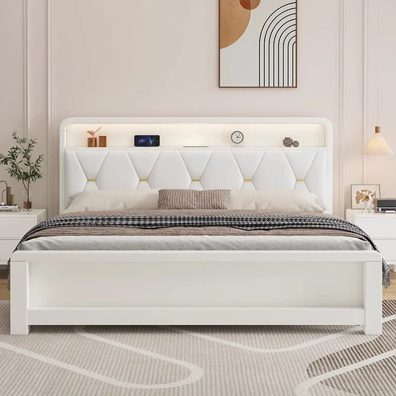 White Large Master Bed Simple Foam Nature Sleeping Modern Design Bed Girl Storage Wood Muebles Para Dormitorio Nordic Furniture