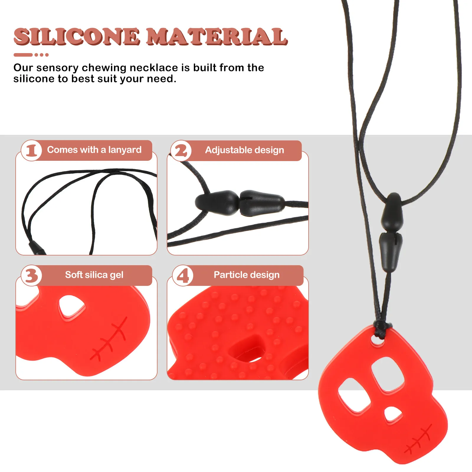 Skull Pattern Silicone Chew Necklace for Children Sensory Biting Jewelry Stress Relief Chewing Accessory Chew Necklace Teether