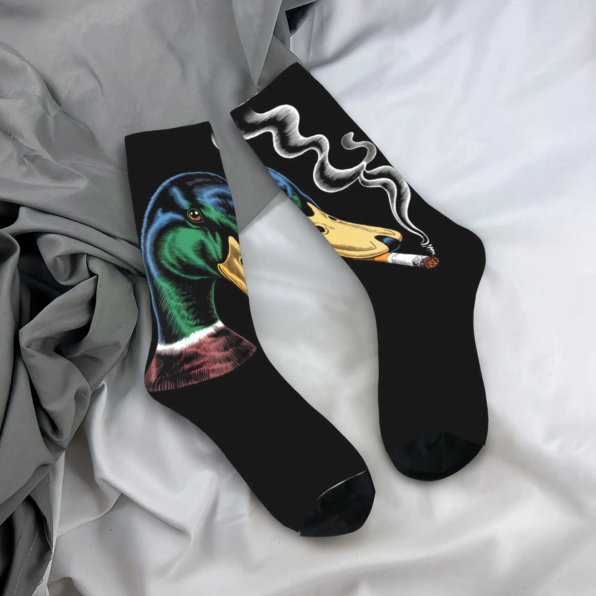 

Mallard Smoking Cigarette Meme Funny Mallard Duck Hunting Socks Design Stockings Anti Sweat Men Socks Warm Soft Socks