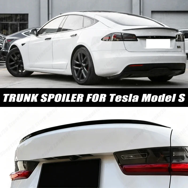 120CM Glossy Black Soft Rubber Universal Rear Trunk Spoiler 5D Carbon Look Tail Wing Fit For Tesla Model S Car Accessories