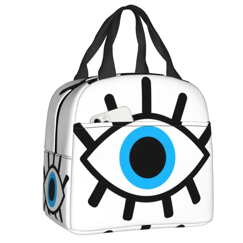 

Magic Eyes Charm Insulated Lunch Bag Waterproof Black Evil Eye Amulet Boho Pattern Cooler Thermal Bento Box Beach Camping Travel