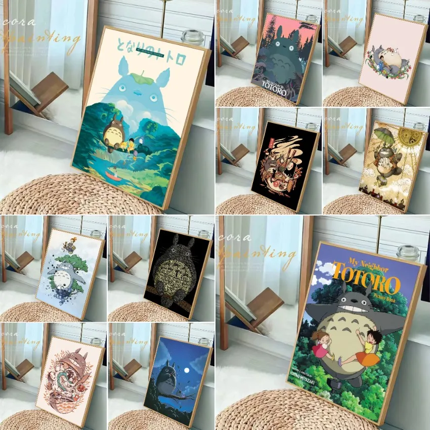 Pintura al óleo por números Studio Ghibli Anime Totoro dibujos animados arte de pared clásico hogar sala de estar dormitorio bar decoración estética