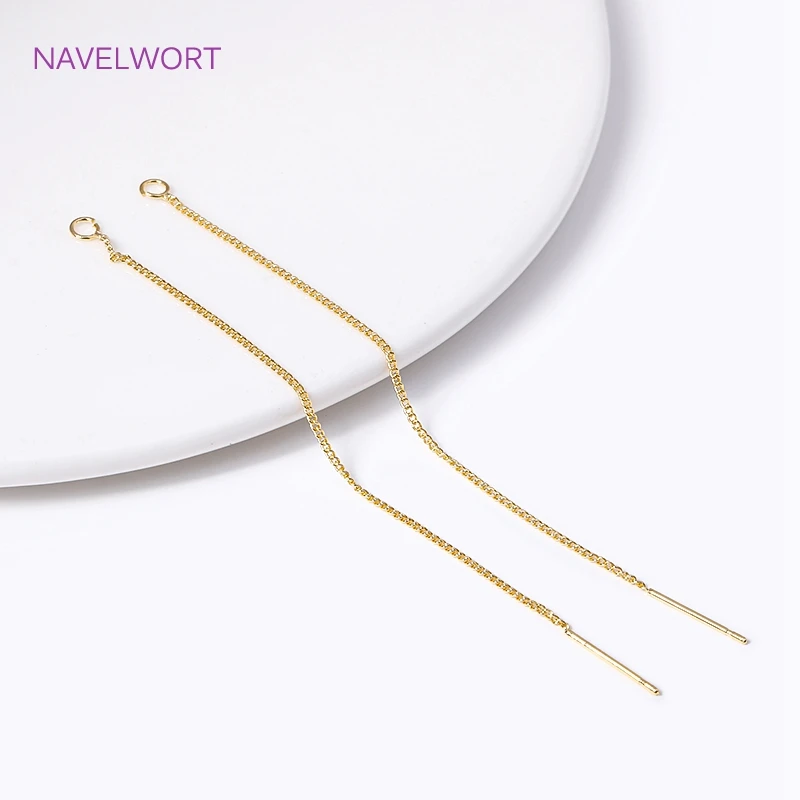 18K Gold Plated 85mm Long Tassel Earwire Brass Thin Chain Ear Thread with Open Ring For DIY Earrings Making Accessories