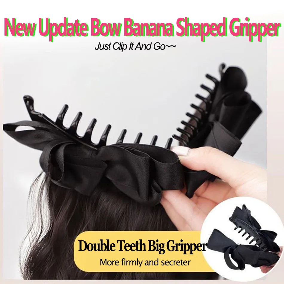 Elegant Synthetic Silk Bowknot Banana Claw Clip Ponytail Wig With Grab Clip Long Wavy Layered Ponytail for Women Daily Use image 4