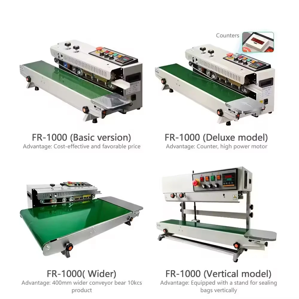 FR-1000 Factory Price Commercial Automatic Continuous Horizontal Desktop Plastic Bag Sealer Film Heat Sealing Machine for Sale