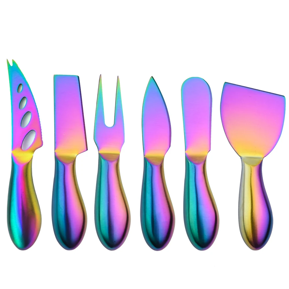 

Zoseil Cheese Knife Set 6Pcs Rainbow Cheese Stainless Steel Slicer Cutter Handle Mini Knife Butter Knife Spatula Fork Matte