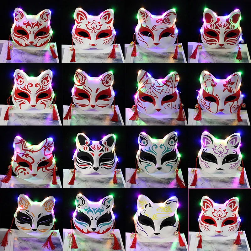 Glowing Fox Mask Cosplay Half Face Eyepatch Holiday Party Prop Luminous Anime Fox Mask Role Play Props Clothing Accessories