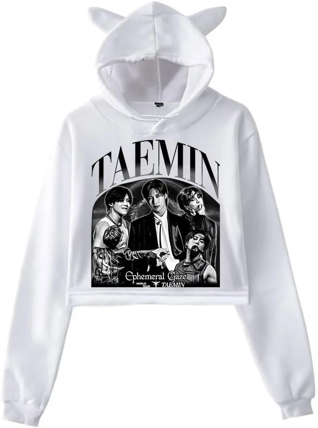 

Толстовка с эффектом Taemin, винтажная уличная одежда 90-х годов, модная толстовка с капюшоном, толстовки для девочек, укороченные кошачьи уши