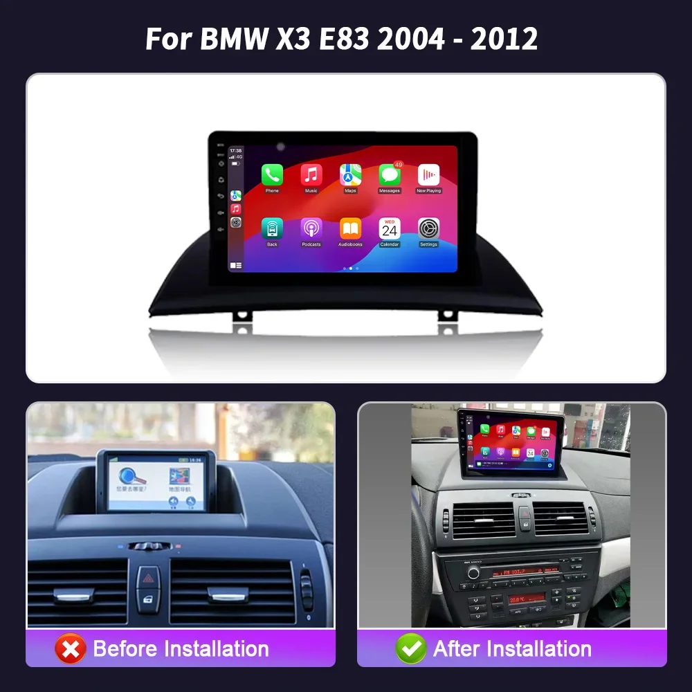 For BMW X3 E83 2004 -2012 Android 14 Car Radio Multimedia Wireless Carplay Auto GPS Screen Stereo