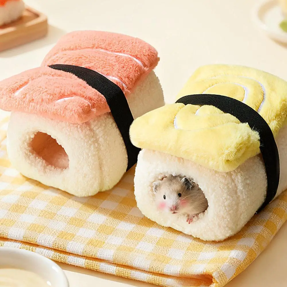 2027 Hamster Sushi Nest Salmon Edition / Tamagoyaki Edition Creative Sushi-Shaped Nest Warm Winter Sleeping Dwarf Hamster Hideaw