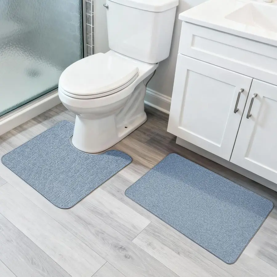 

Набор ковриков из 2 предметов, тонкие коврики для ванной, коврики для туалета, быстросохнущие, нескользящие, можно стирать в машине, с коротким ворсом, впитывающие, для душа, раковины, дома