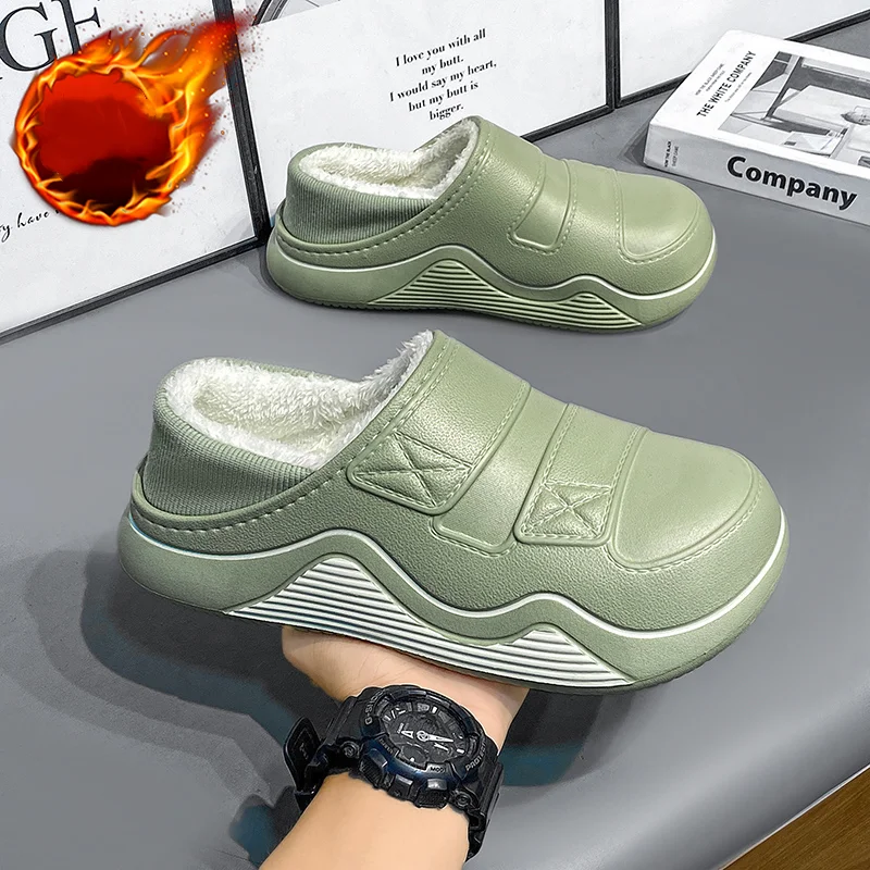 Zapatillas de algodón para hombres y mujeres, ropa exterior de otoño e invierno, antideslizantes, impermeables, con forro polar, cálidas, zapatos de algodón sin cordones, zapatillas de punta cerrada para el hogar