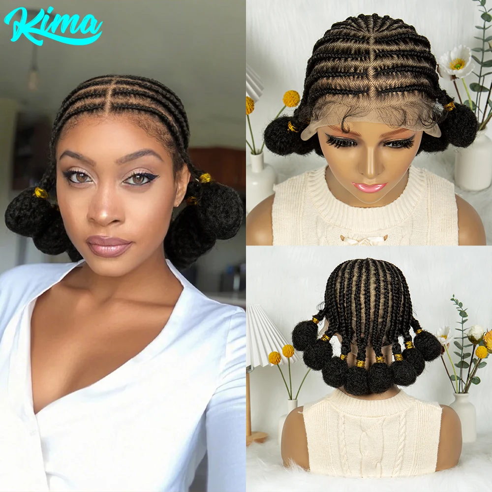 

Плетеные парики Синтетические плетеные парики Cornrow Полный кружевной парик без узлов с детской коробкой для волос Плетение милых стильных париков для чернокожих женщин