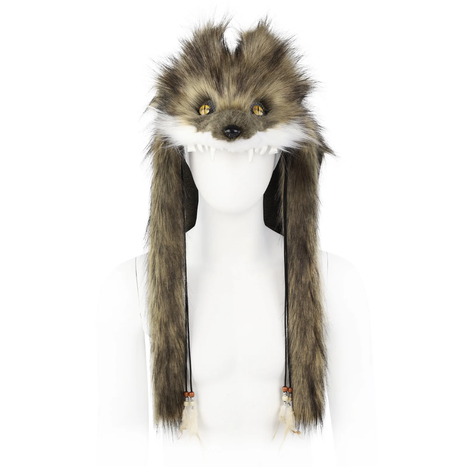 Wolfsmaske aus Kunstfell, Tierkopfmaske in Form eines Wolfs oder Fuchses, Plüsch-Cosplay-Kostümzubehör für Halloween-Partys und Rollenspiele, weiches, flauschiges Outfit. – Detail 6