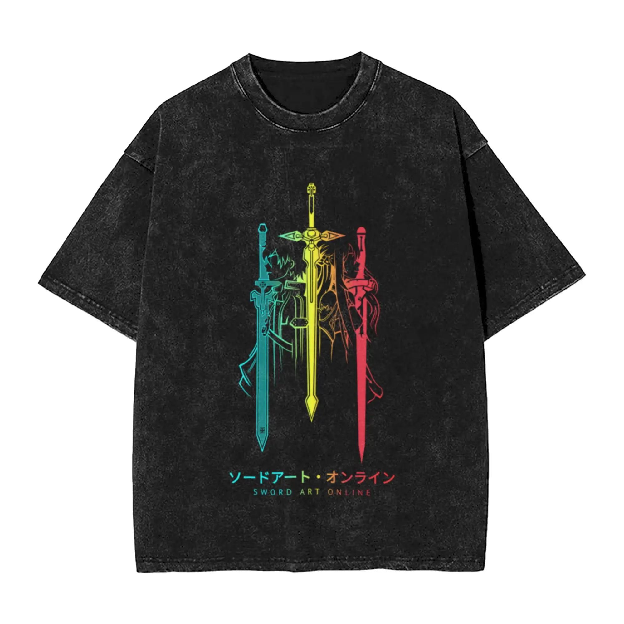 Vibrant Sword Silhouette Design  Classic Stylish A Washed T Shirt Men's Women's Oversized Cotton Tees Tops