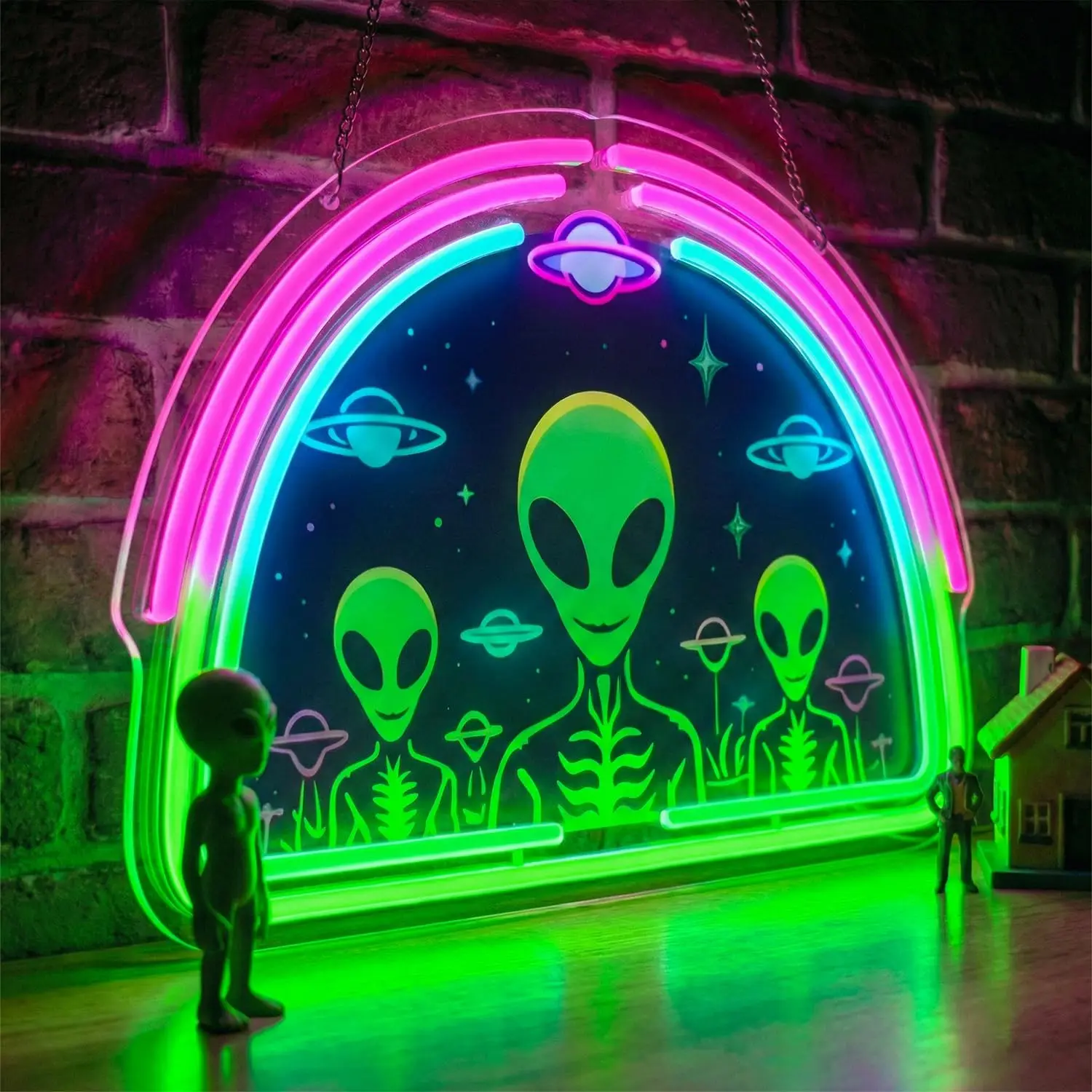 Alien Space Neon Sign USB Powered LED Neon Light Sci‑fi Wall Decor for Game Room Man Cave Bar Christmas Party Decoration Gift ﻿