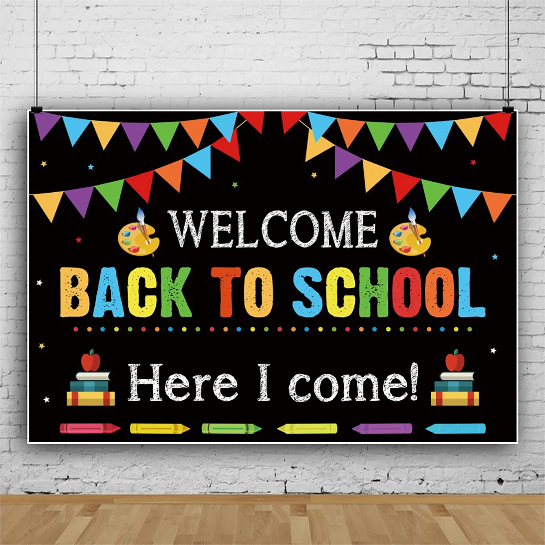 Laeacco Kindergarten Back to School Backdrop First Day of School Preschool Kids Classroom Party Portrait Photography Background