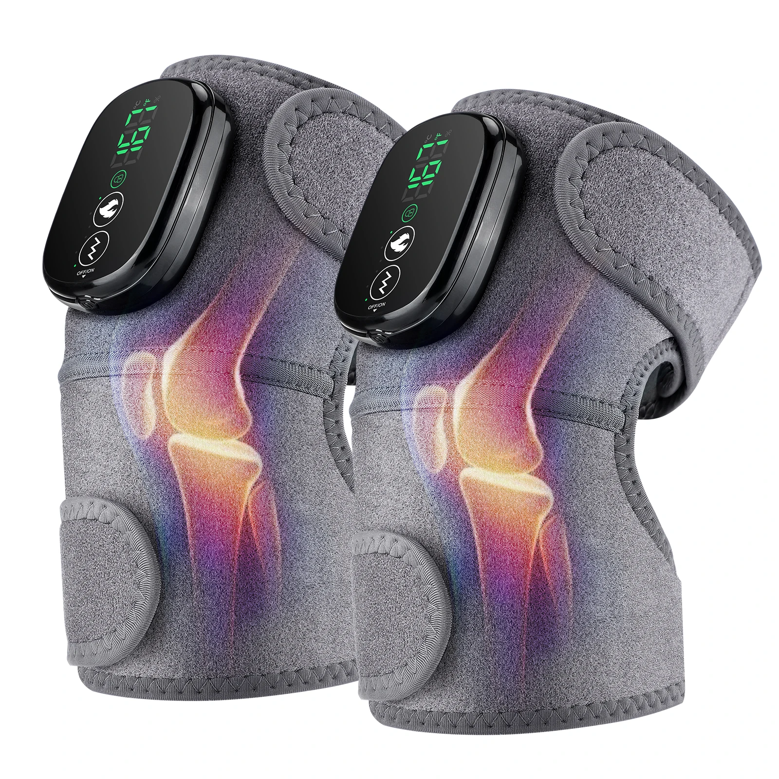 Heated Knee Massager, 3 Modes Vibration Cordless Heating Pad Touch Screen 3 in 1 for Knee Shoulder Elbow Hiking Sports Winter