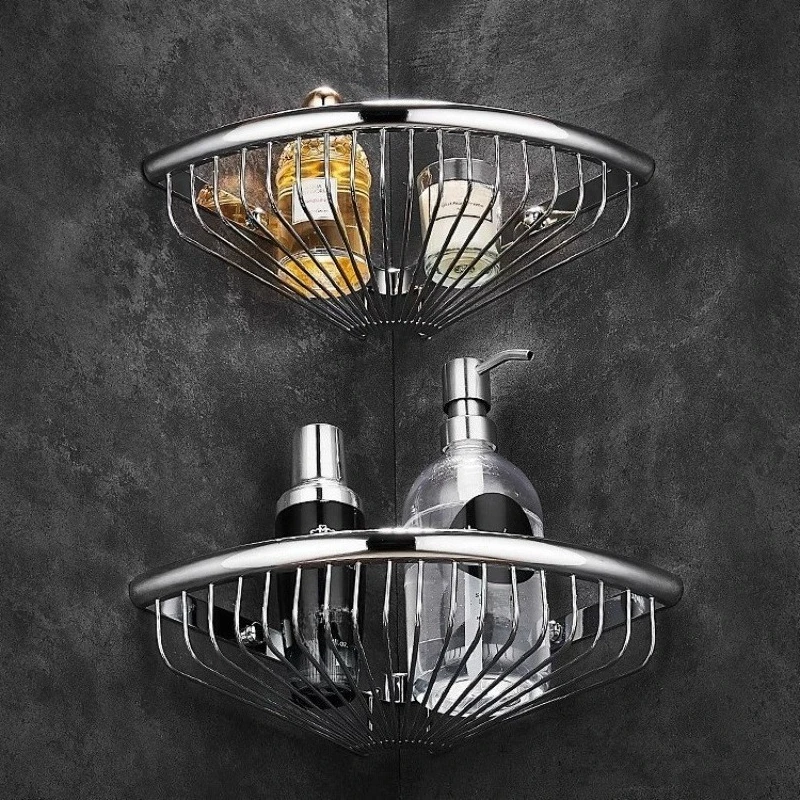 Double-layer Triangular Bathroom Shelves Stainless Steel Wall Hanging Storage Corner Rack Modern Practical Bathroom Accessories