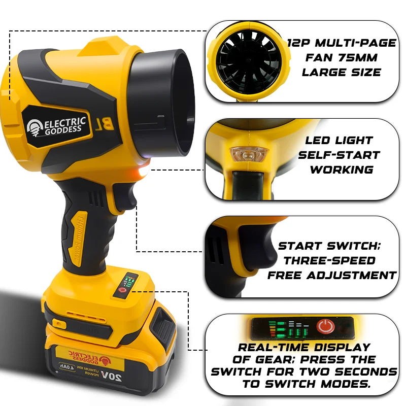 3000 واط فرش توربو مروحة منفاخ 300000 دورة في الدقيقة 400 متر/الثانية ورقة الثلج الغبار تهب أداة مروحة نفاثة كهربائية لدبوس بطارية ديوالت 20 فولت