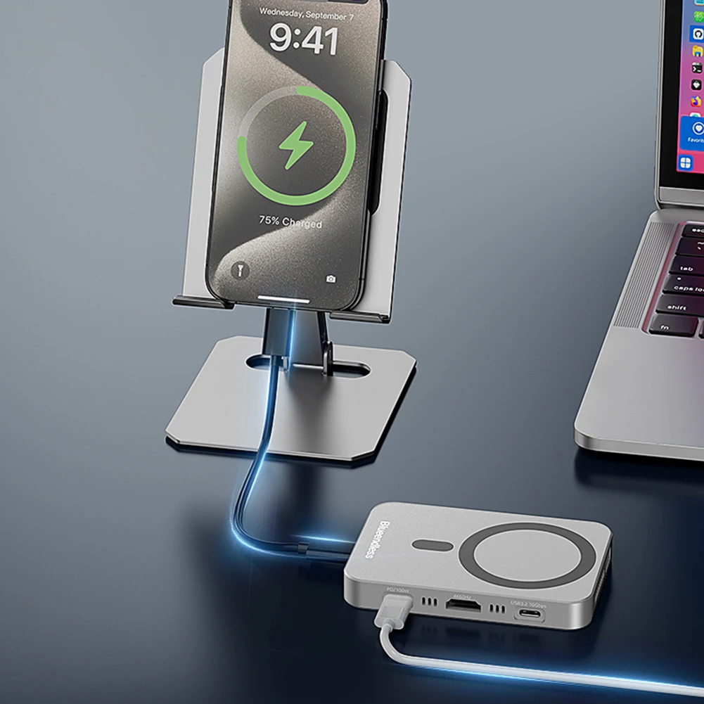Estação de acoplamento de gabinete SSD magnético de 10 Gbps com ventilador de resfriamento 2 em 1 leitor de cartão NVME USB-C para iPhone 16/16 Pro/iPhone 15/15 Pro