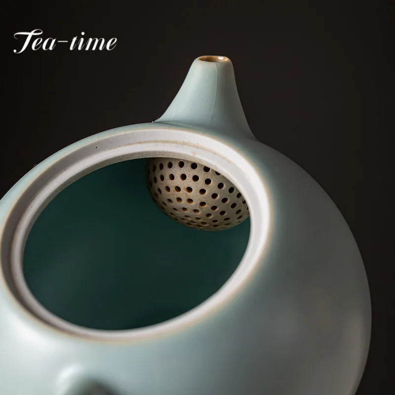 180ml Handmade Azure Ru Kiln Porcelain Teapot Zen Xishi Pot Household Tea Brewing Kettle with Infuser Chinese Tea Set Collection