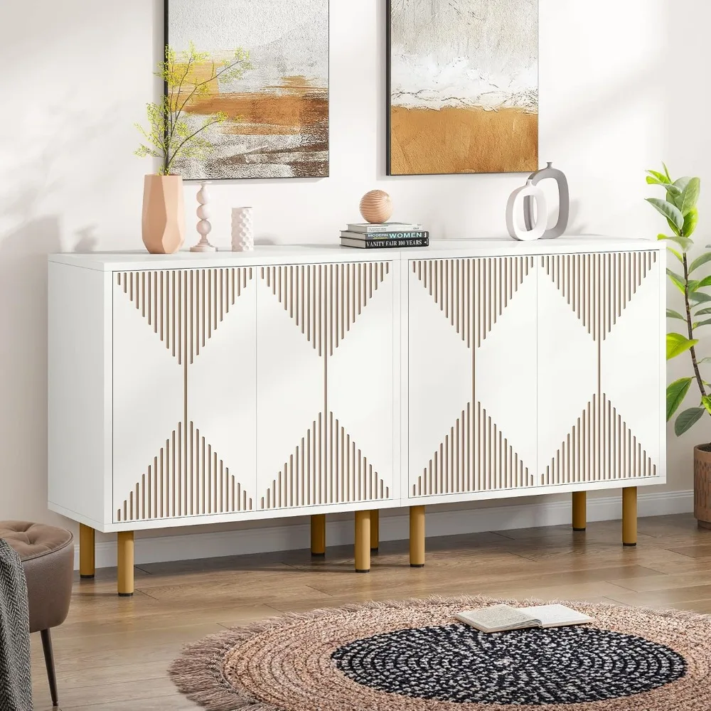 

Modern White Storage Cabinet Set, Freestanding Floor Cabinet, Classic 59 inches Sideboard, Wood Buffet Cabinet with Doors, Larg