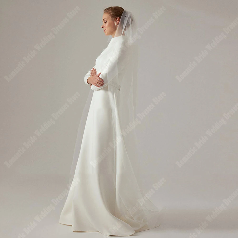 Abiti da sposa da donna in tessuto di raso Boho Abiti graziosi a maniche lunghe Stile minimalista Lunghezza lavaggio Abiti da festa a-line personalizzati