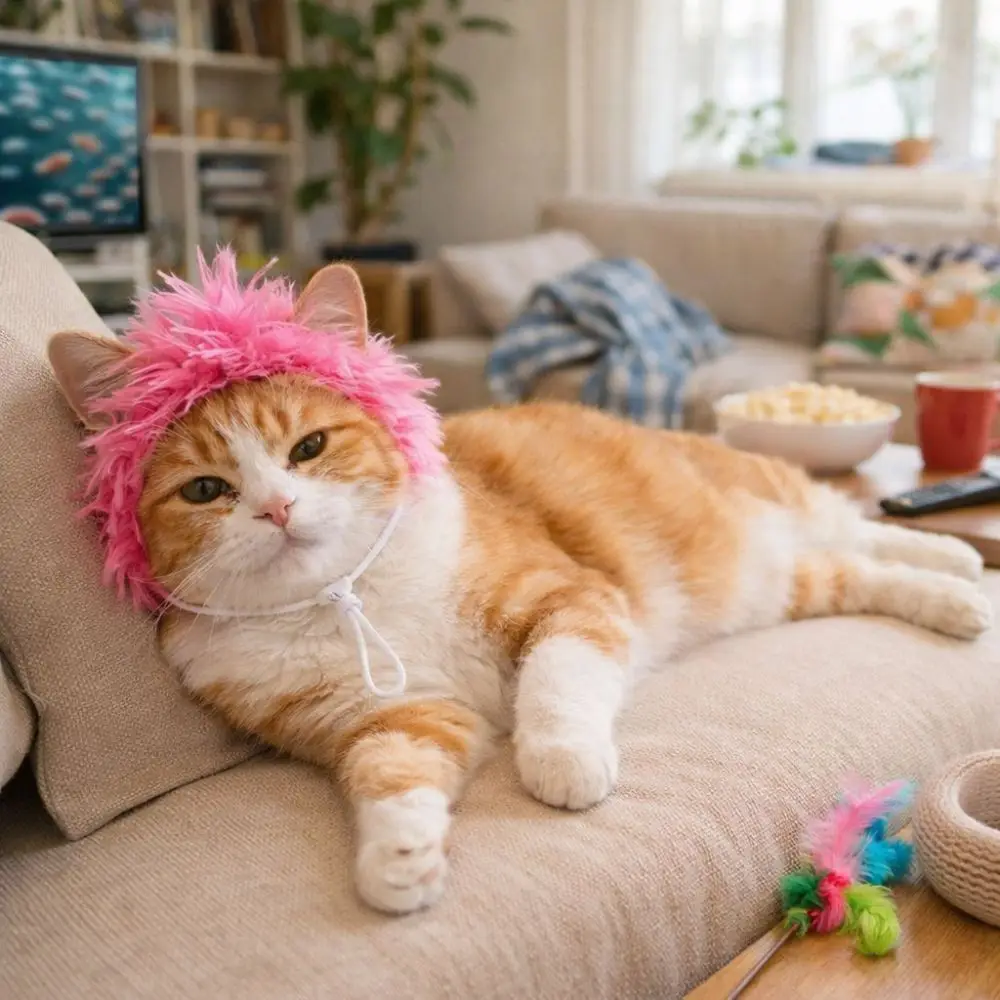 

Забавный парик для кошек и собак, регулируемый, из полиэстера, для косплея, с эластичной резинкой, повседневный, для путешествий