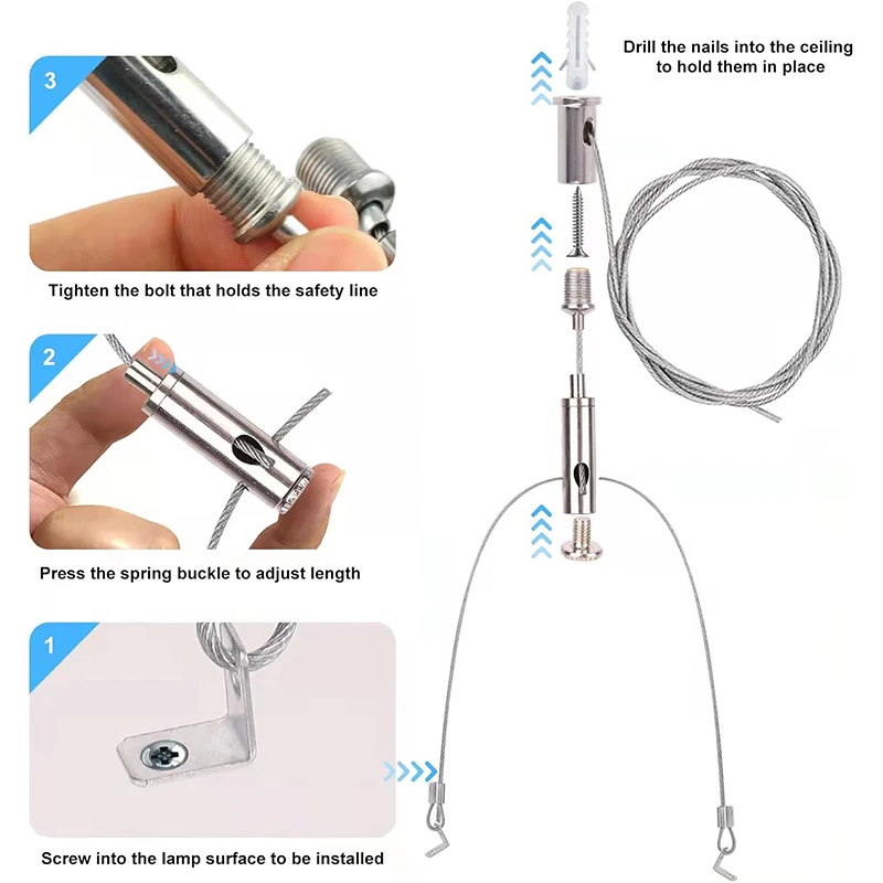 0.5/1/1.5/2m, lamp hanging kit lamp mounting hardware fastener kit, adjustable hanging cable, suitable for mirrors, photo frames