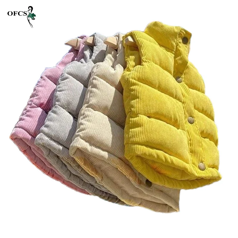 

Winter Kids Warm Vest Boys Girls Thicken Waistcoat Corduroy Outerwear Children Clothes 3-12Year Cotton Jackets High Collar Coat