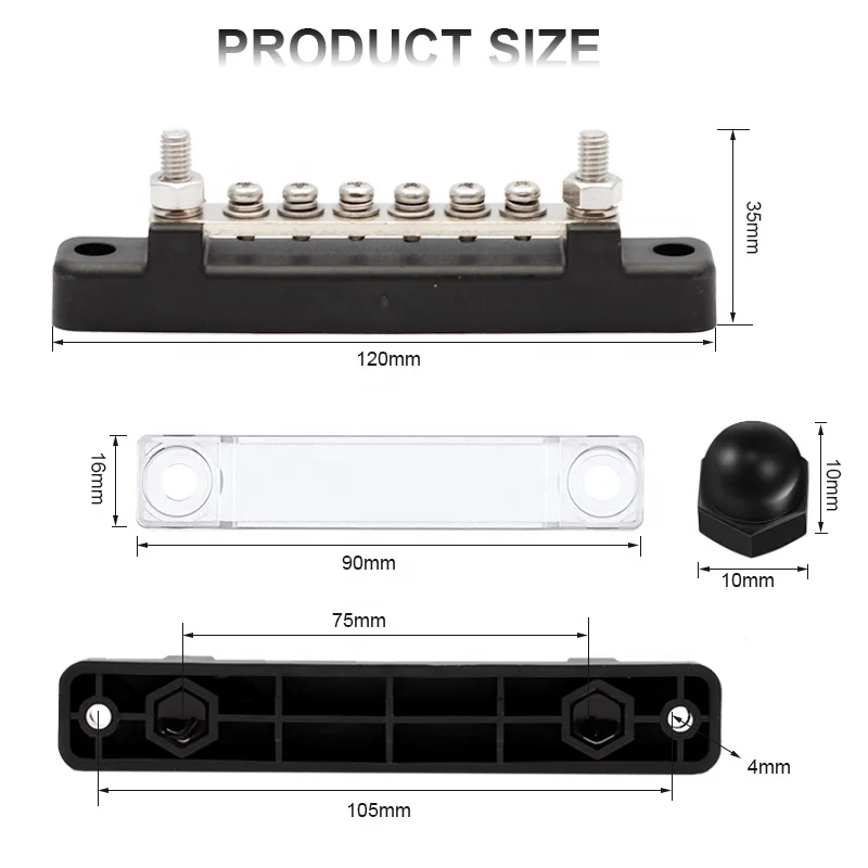 8 Gang BusBar with Cover 6 Terminal Bus Bar 150 A  with Cover Power Distribution Terminal Block