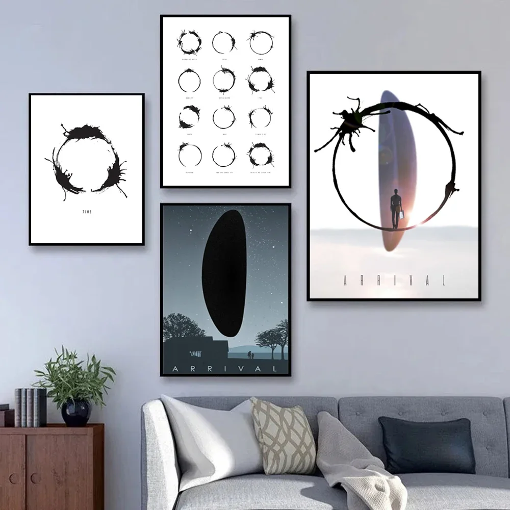 1pc frameless Canvas Painting Arrival Heptapod SciFi Alien Movie Ink Painting Abstract Art Prints Black White Modern Minimal Pos