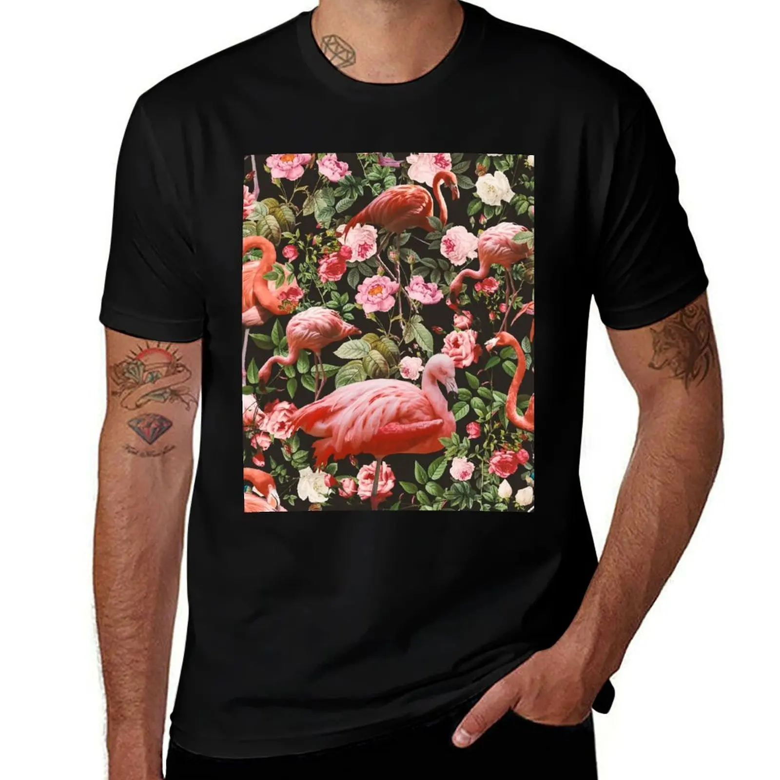 

humor man Flamingo Pattern T-Shirt Floral t shirts graphic funny quality cotton dark shirts and t shirt t high