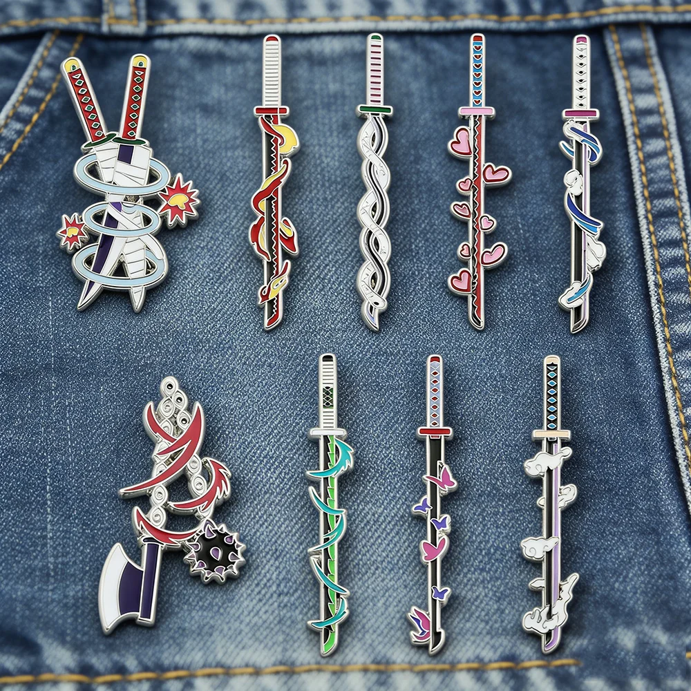 Anime Ghost Kill Team Samurai Sword Enamel Brooches 9-Pillar Metal Badge Lapel Pin Cosplay Jewelry Accessories Gifts