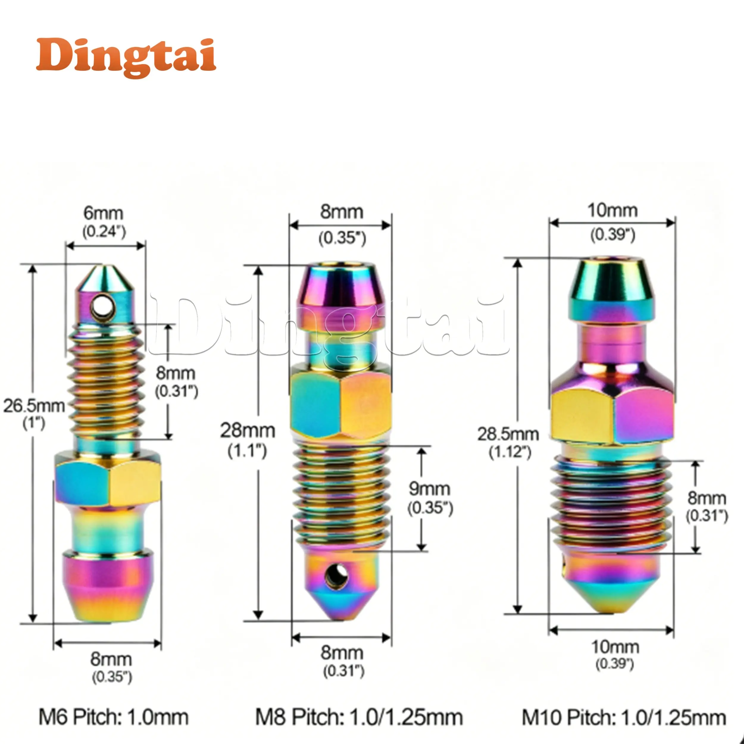 Dingtai Titanium Bolt Bleed NippleM6/ M8/M10x1.0/1.25mm Pitch for Motorcycle Calipers Oil Drain Deflation Screws