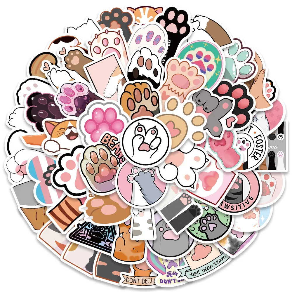 61pcs Waterproof Graffiti Cute Funny Cartoon Cats Paws Stickers For Luggage Guitar Skateboard Diary Vinyl Laptop Decals