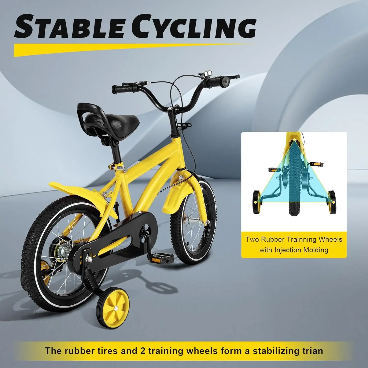 Kids Bike 14 Inch Kids Bicycle High Carbon Steel Frame Removable Training Wheels Double Brake Bicycle for 3-6 Years Old Kids