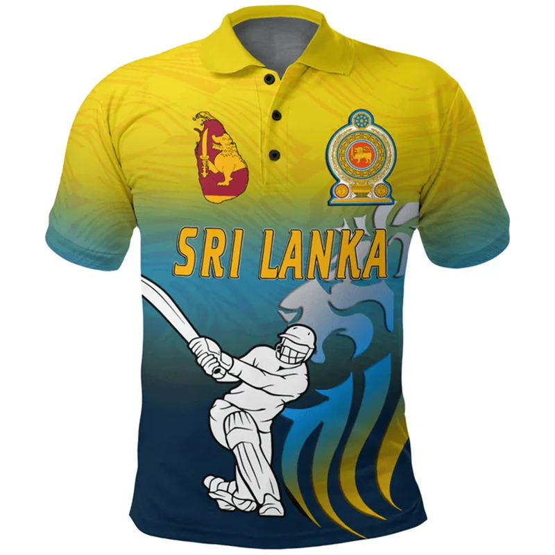 Sri Lanka Ethnic Flag Map 3D Printed Polo Shirt Sri Lanka Coat Of Arms Graphic Polo T Shirt For Men Cool Fashion Polo Shirts Top