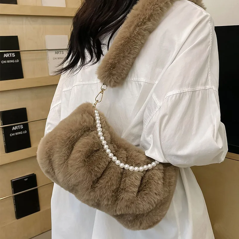 

Женская мягкая плюшевая сумка, простой дизайн, сумки на плечо, зимняя пушистая женская сумка-клатч, модная женская сумка подмышками, плюшевые сумки