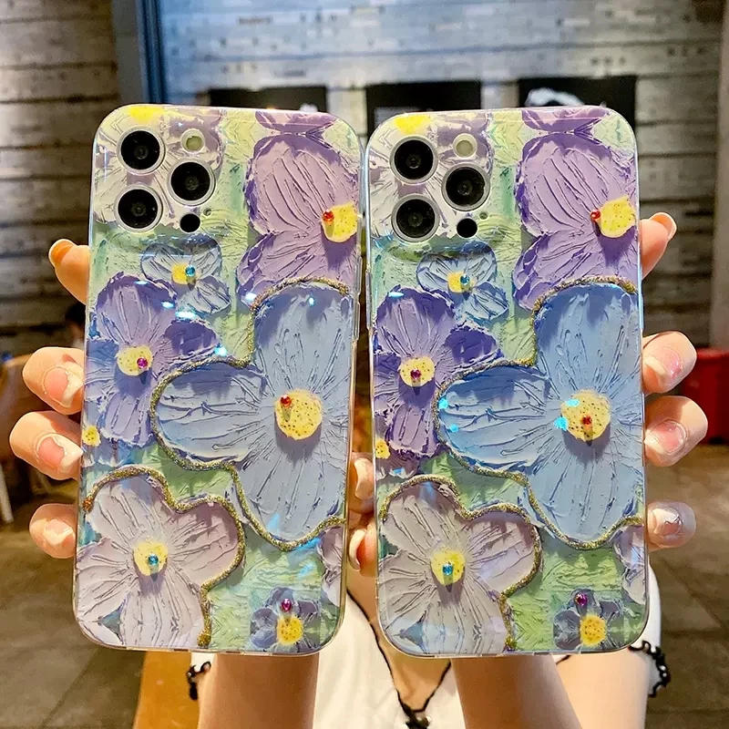 Shockproof Phone Case For iPhone 15ProMax 14 13mini 12 11 Pro Max 15 14 Plus 14ProMax Painting Flowers Cover For iPhone15 Case