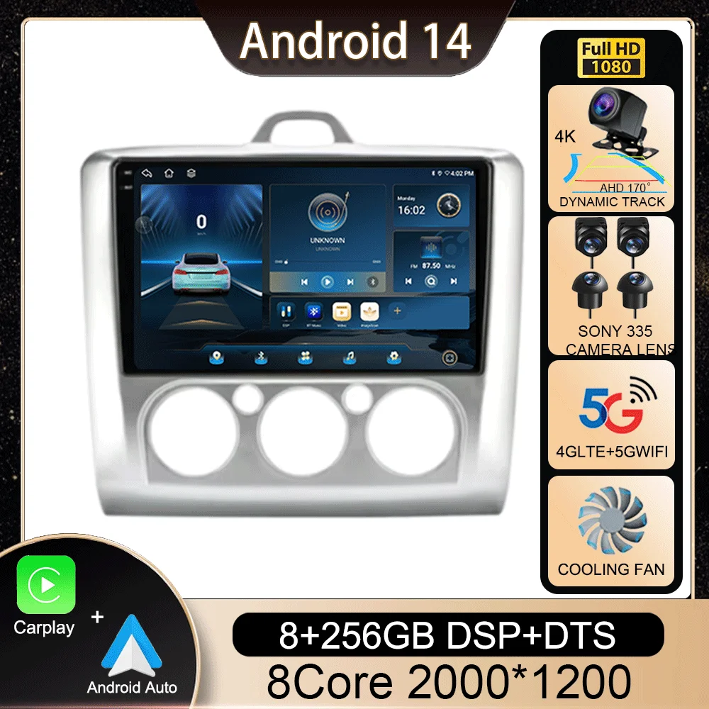 

Android 14 For Ford Focus Exi MT AT 2004-2011 GPS 9" 2 Din 4G+WiFi Car Radio Multimedia Player Navigation Head Unit 2din Stereo